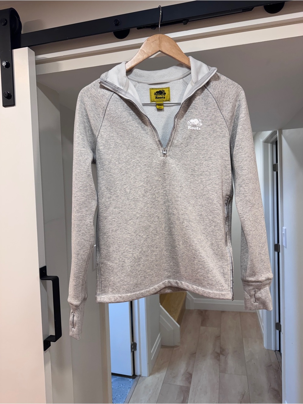 Roots Heather Grey Quarter-Zip Pullover Sweatshirt XS